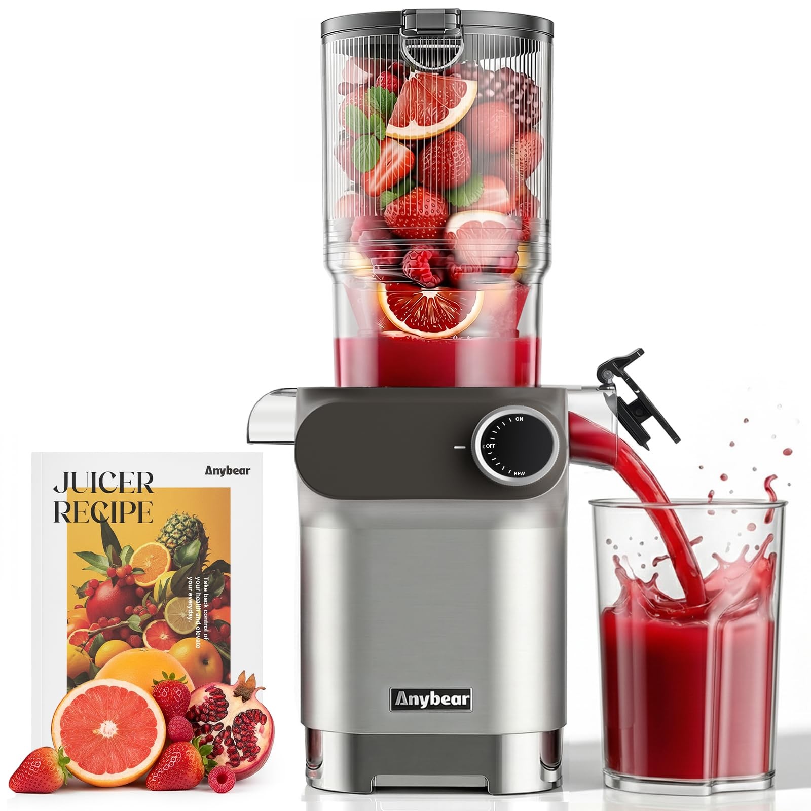 Cold Press Juicer, 200W Masticating Slow Juicer 4.3" Large Feed Chute Fit Who...