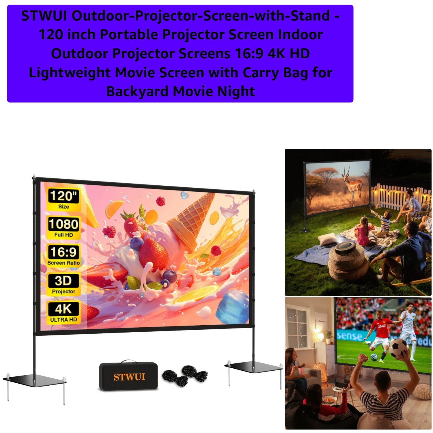 Outdoor-Projector-Screen-with-Stand - 120 inch Portable Projector Screen Indo...