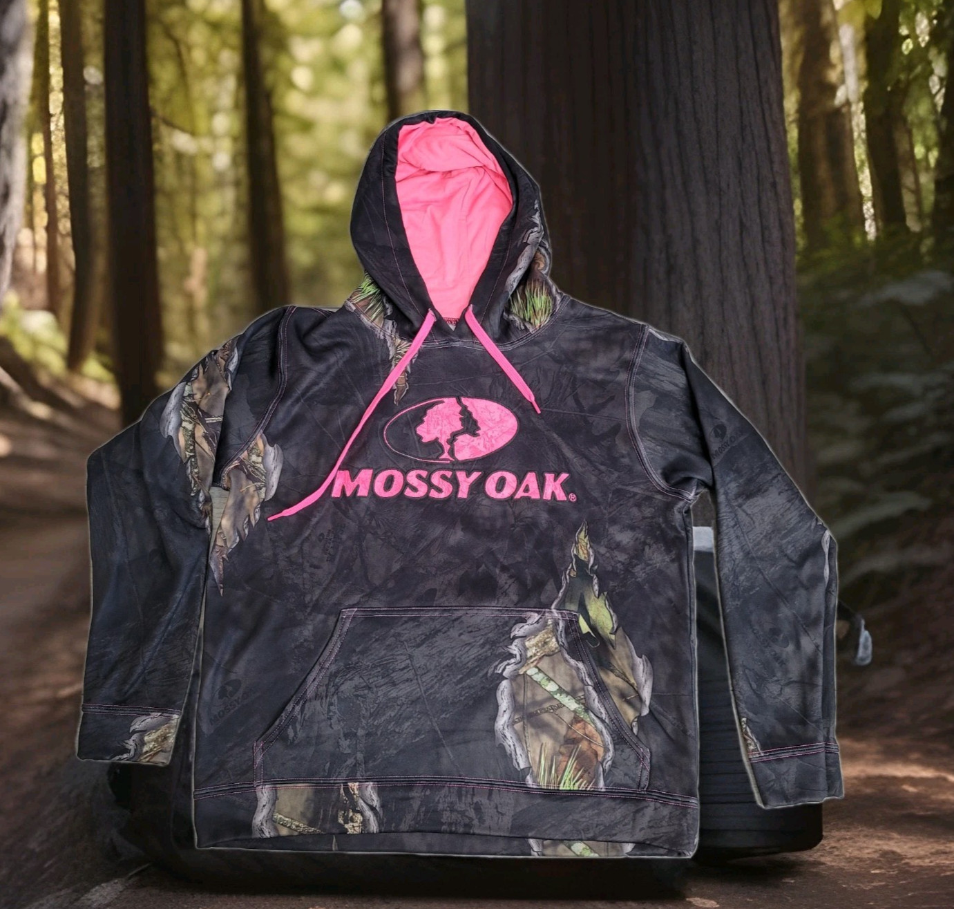🦌Mossy Oak Camo Hoodie Unisex M – Pink Logo Pullover Fleece Hunting Gorpcore
