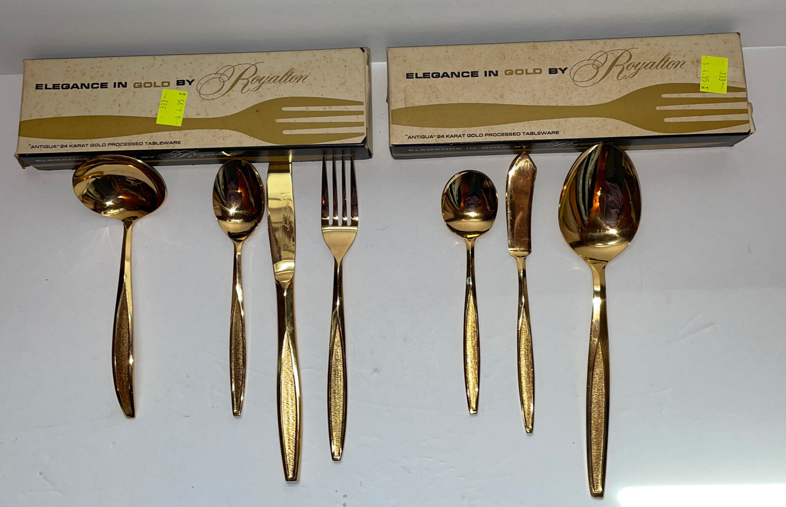 Custom Design Elegance in Gold 7 Pieces Stainless Flatware Silverware Ladle Box