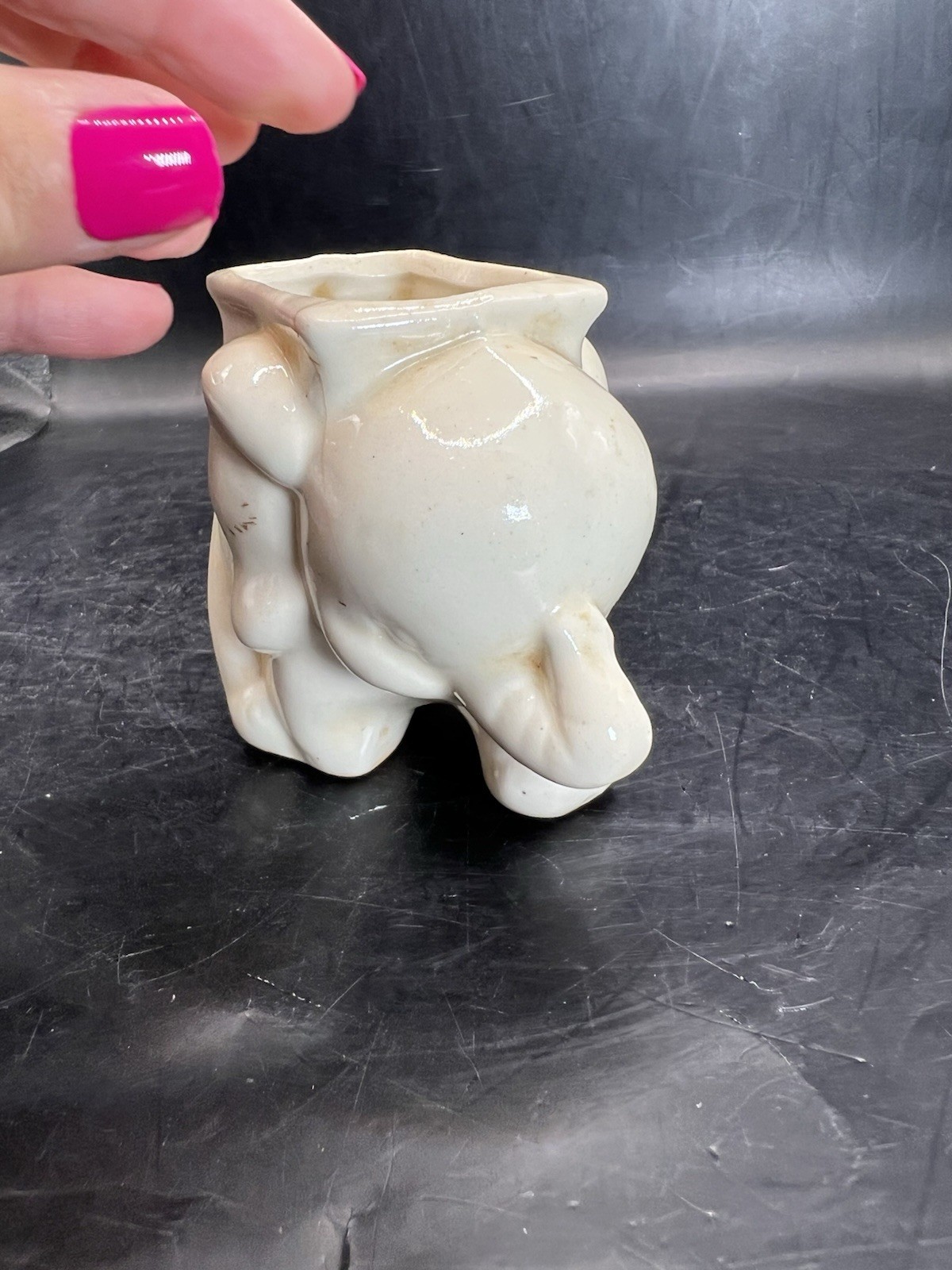 Vintage Small White Elephant Planter 3” Tall READ
