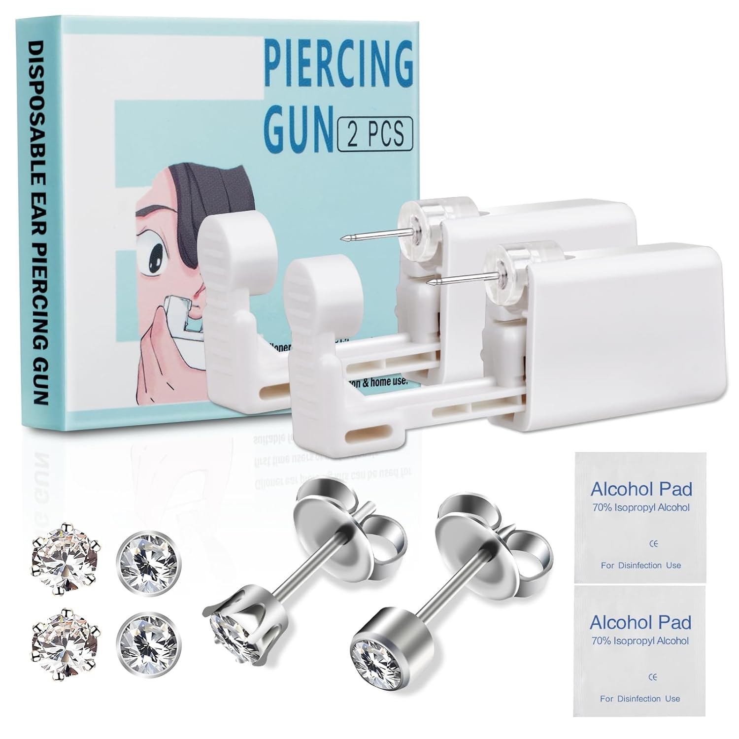 Safety Ear Piercing Kit,Disposable Self Kit With 2pc Gun,4...