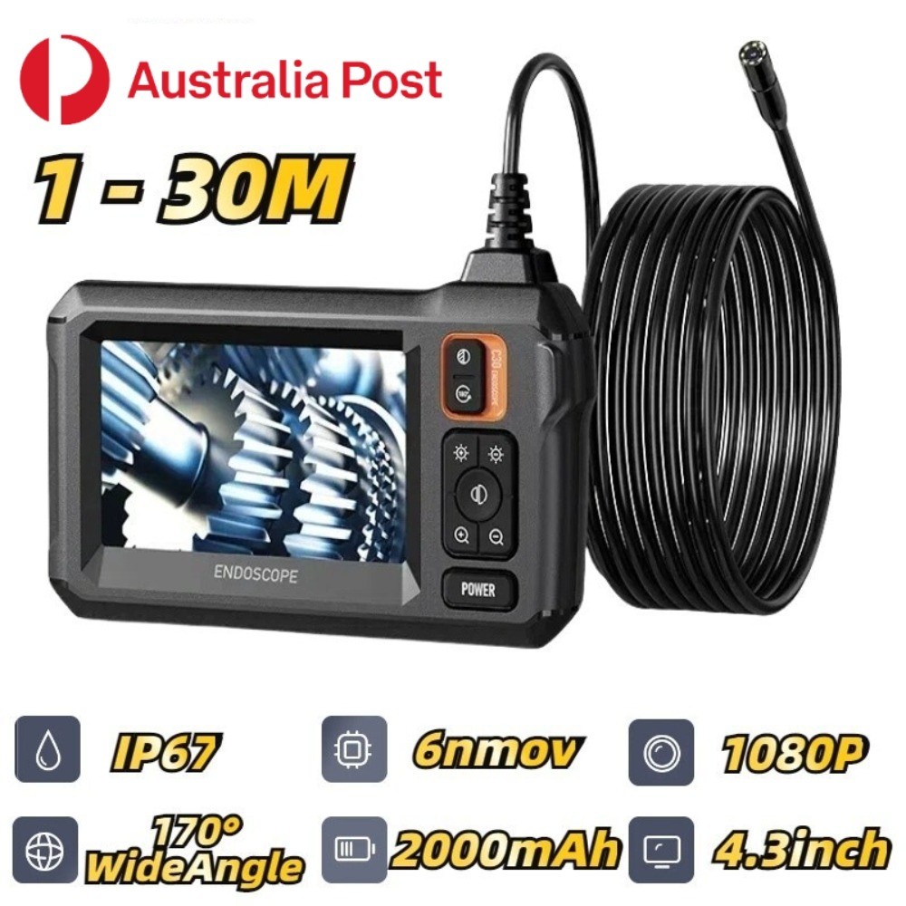 4.3" Screen Industrial Endoscope Inspection Camera Sewer Borescope IP67 1080P AU