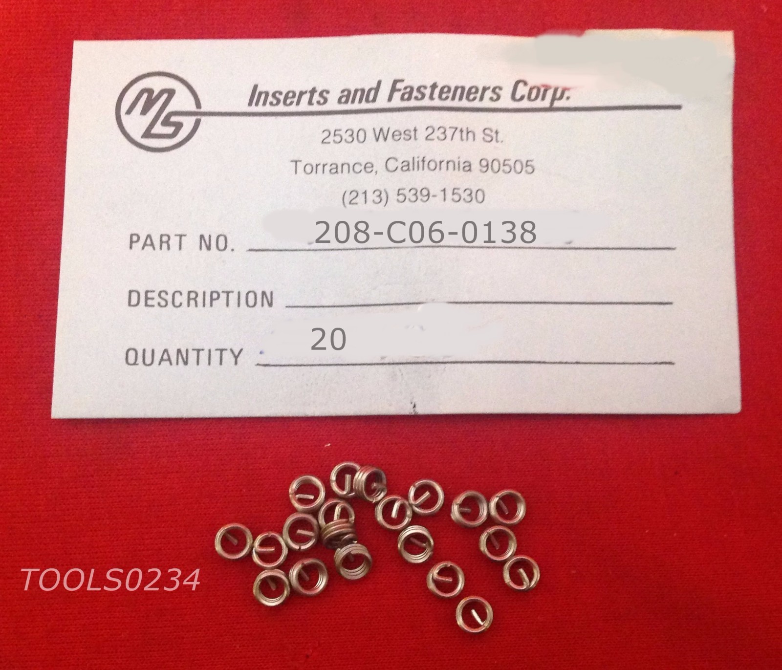 208-C06-0138 6-32 Perma Coil Coarse Thread Repair Insert LOT OF 20 Fits Heli