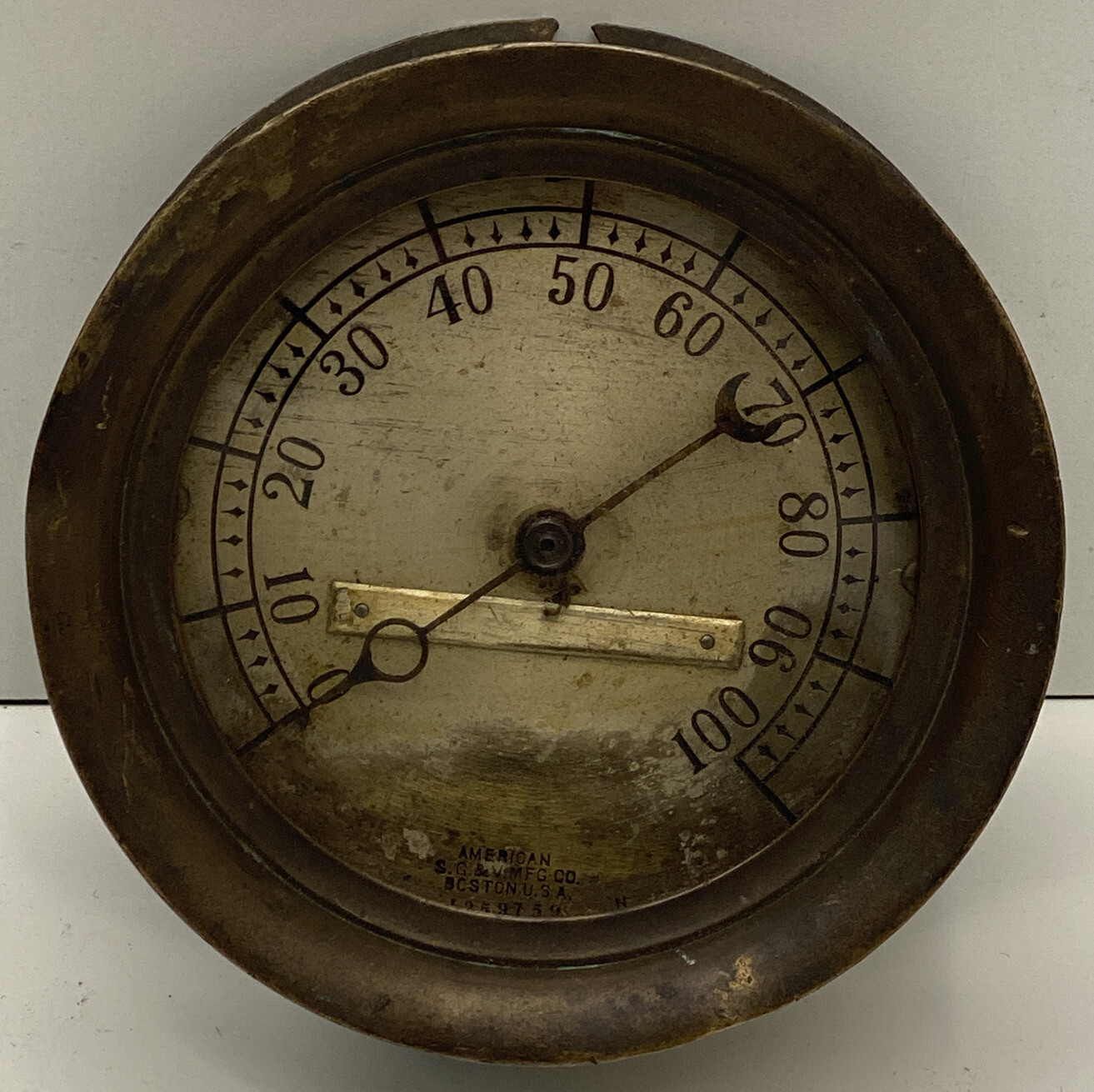 ANTIQUE VINTAGE STEAM GAUGE AMERICAN S. G. & V. BOSTON BRASS   FACE 4”