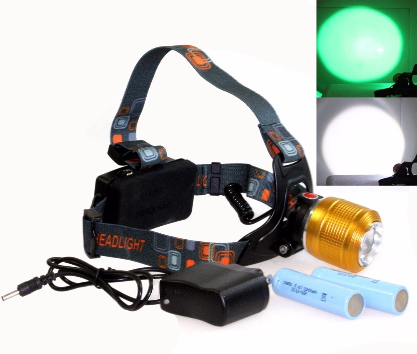Rechargeable 10000Lm T6 LED Head Lamp Green White Light 4 Hydroponic Room