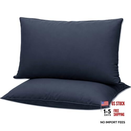 Flat Ultra Thin Bed Pillows Size Pillow Set of 2 Extra Soft Standard Dark Blue