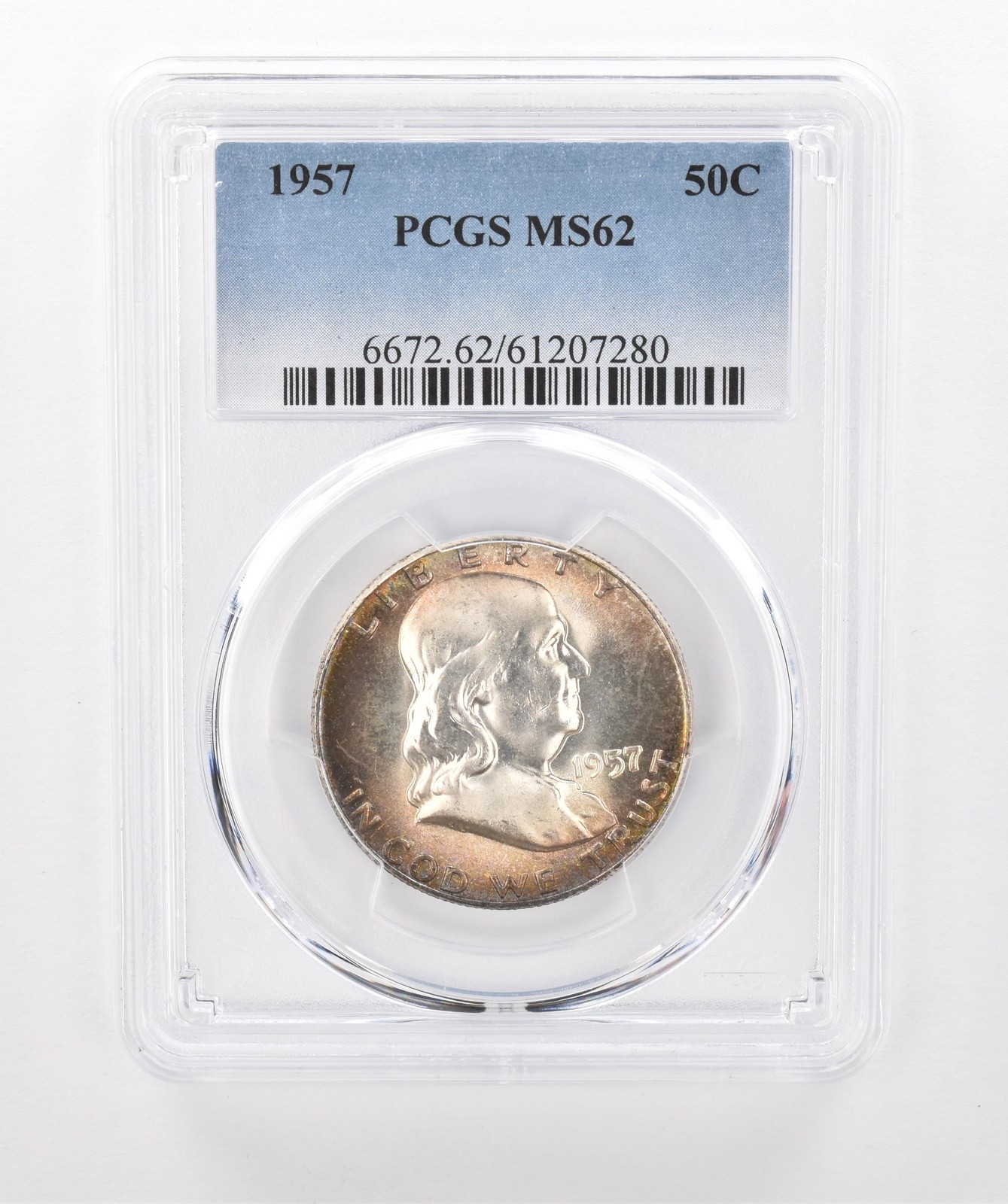 1957 Franklin Half Dollar MS62 PCGS Beautiful Tone *1448