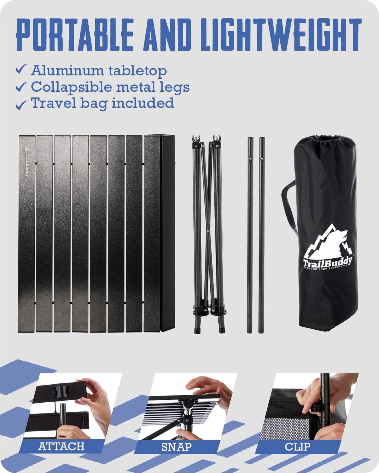 TrailBuddy Folding Camping Table - Aluminum Foldable Table for Tailgating or ...