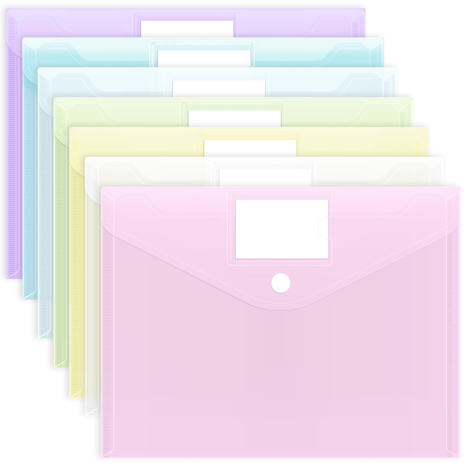 7pcs Plastic Envelopes, Plastic File Folders for Documents, Hook & Loop Closu...
