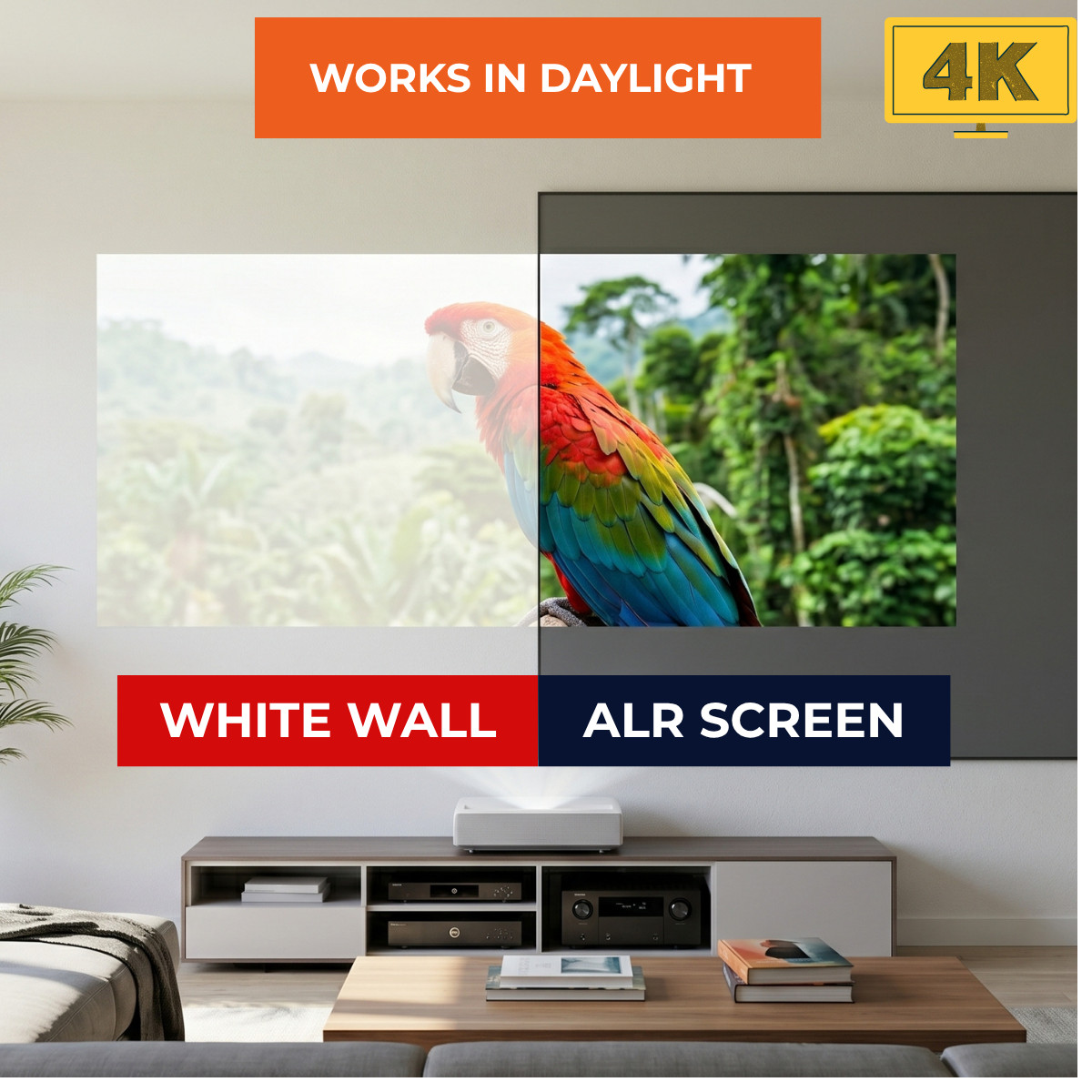 ALR Anti-Light Metal Projector Screen High Brightness 16:9 3D 4K Home Cinema TV