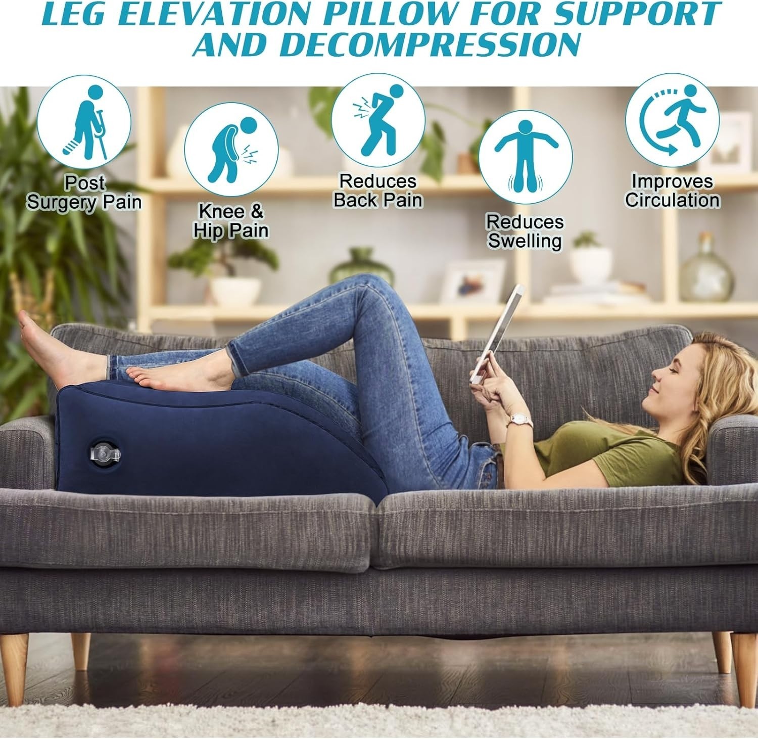 Wedge Pillow for Sleeping - Inflatable Leg Elevation Pillow for SwellingCircu...