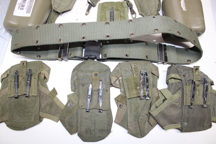 US Military Issue Alice Field Gear Belt Suspenders 4 Ammo Pouches 2Canteen LARGE