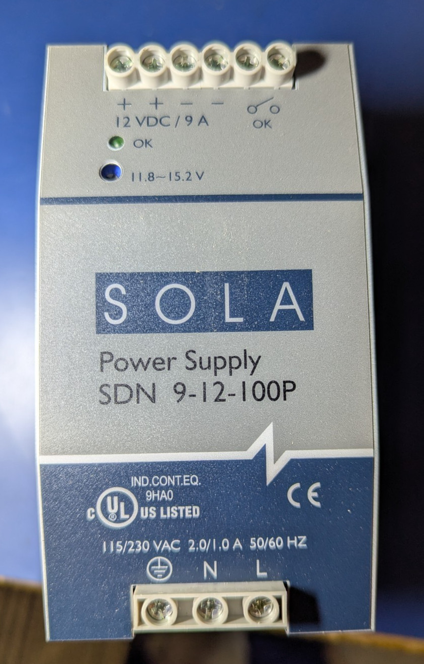 Emerson Sola Model SDN -9-12-100P Power Supply, 115-230V, 2.0A, 50/60Hz