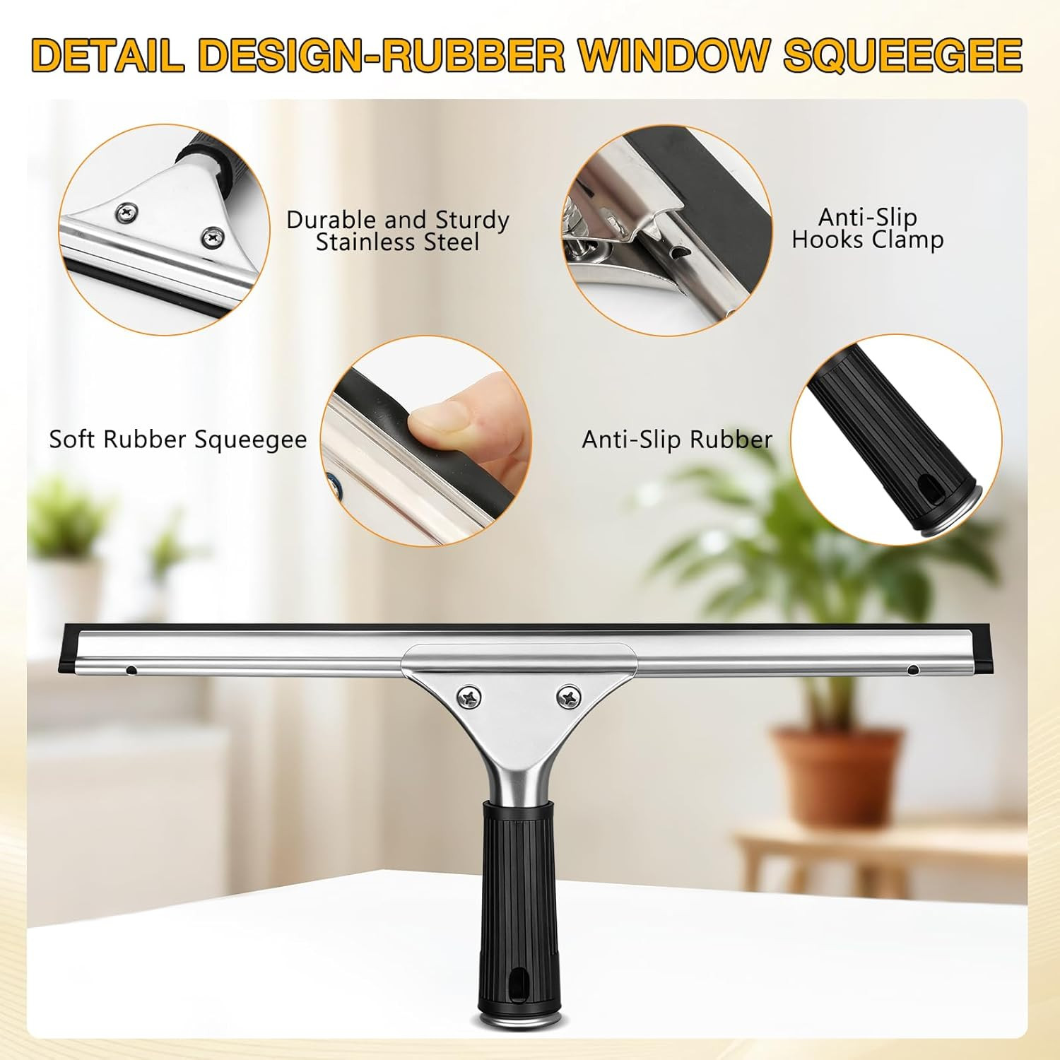 Professional Window Cleaning Squeegee Kit- 14" Squeegee & Microfiber Rotatable