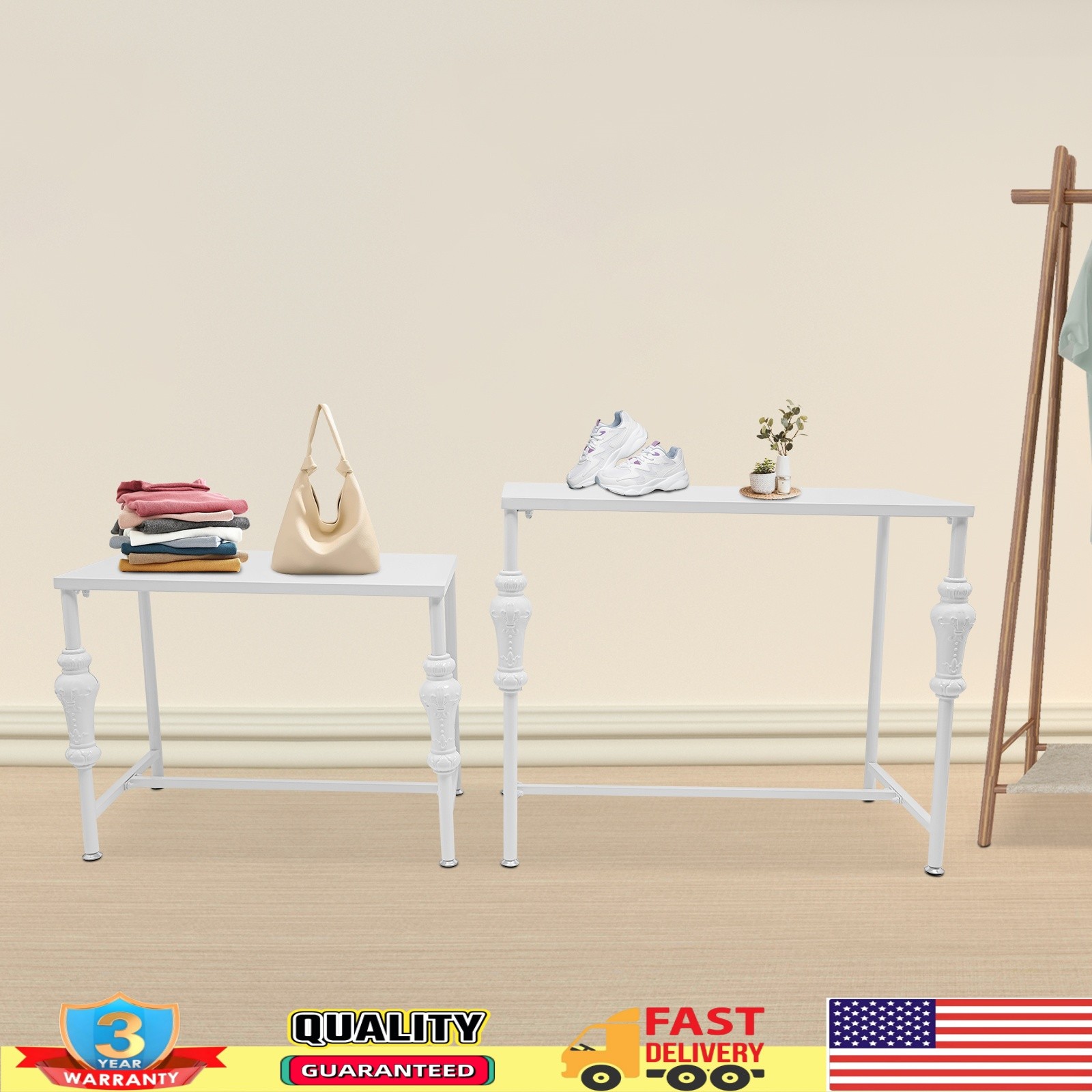 Modern Standing Display Rack, Retail Clothing Shop Display Tables White 2Pcs