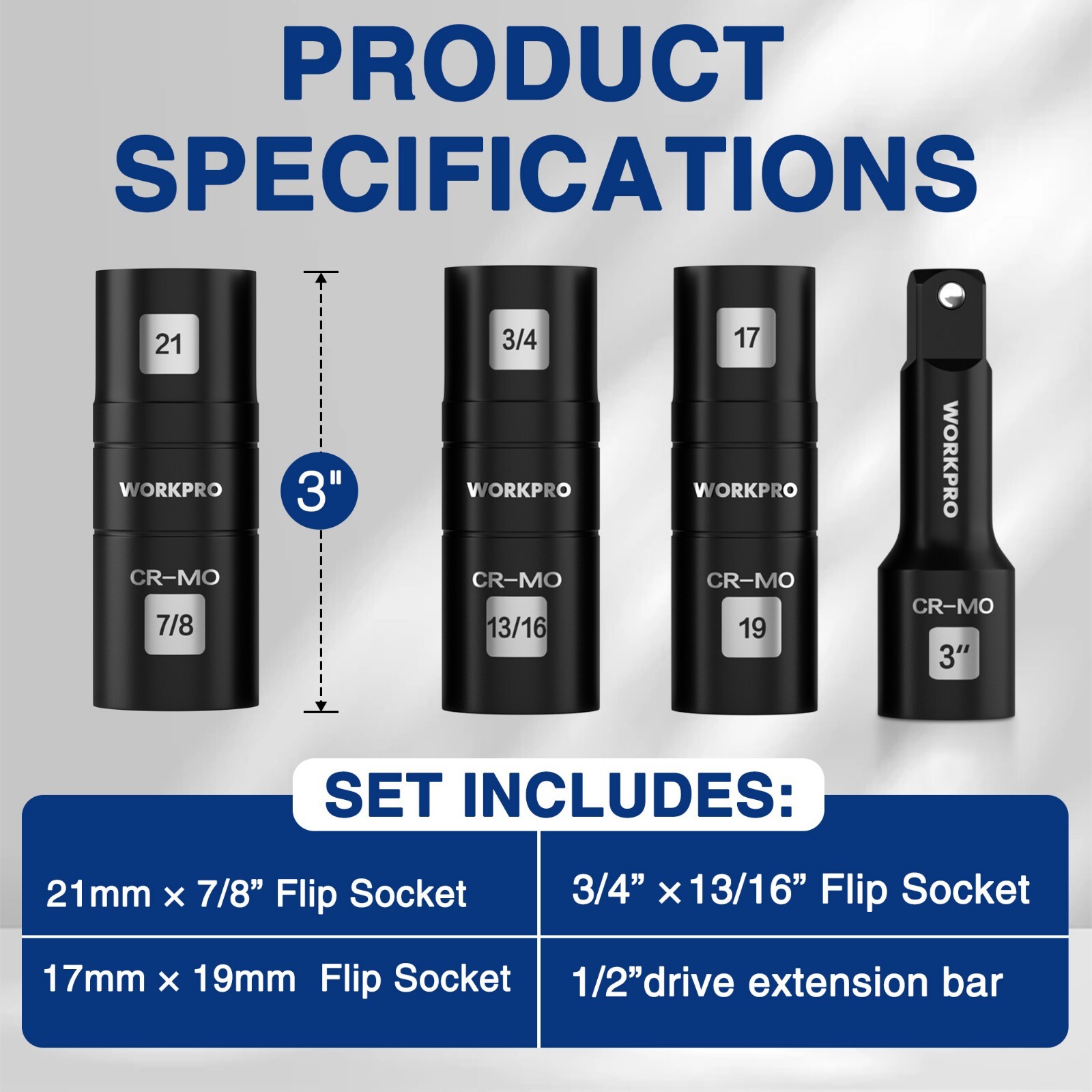 4PCS Impact Socket Set 1/2" Drive, Lug Nut Socket Set Cr-Mo Steel Polished