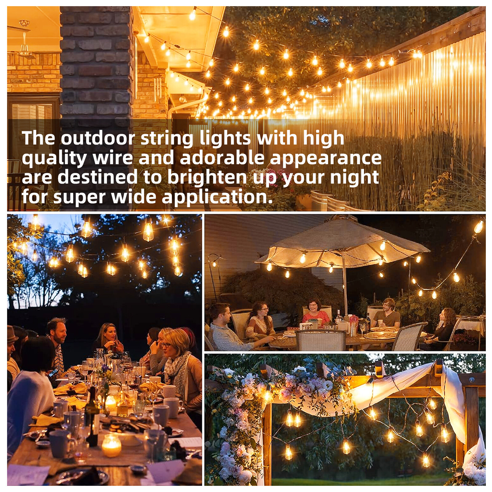Outdoor String Lights 50 Ft Shatterproof And Waterproof Led Outdoor 2700K Warm
