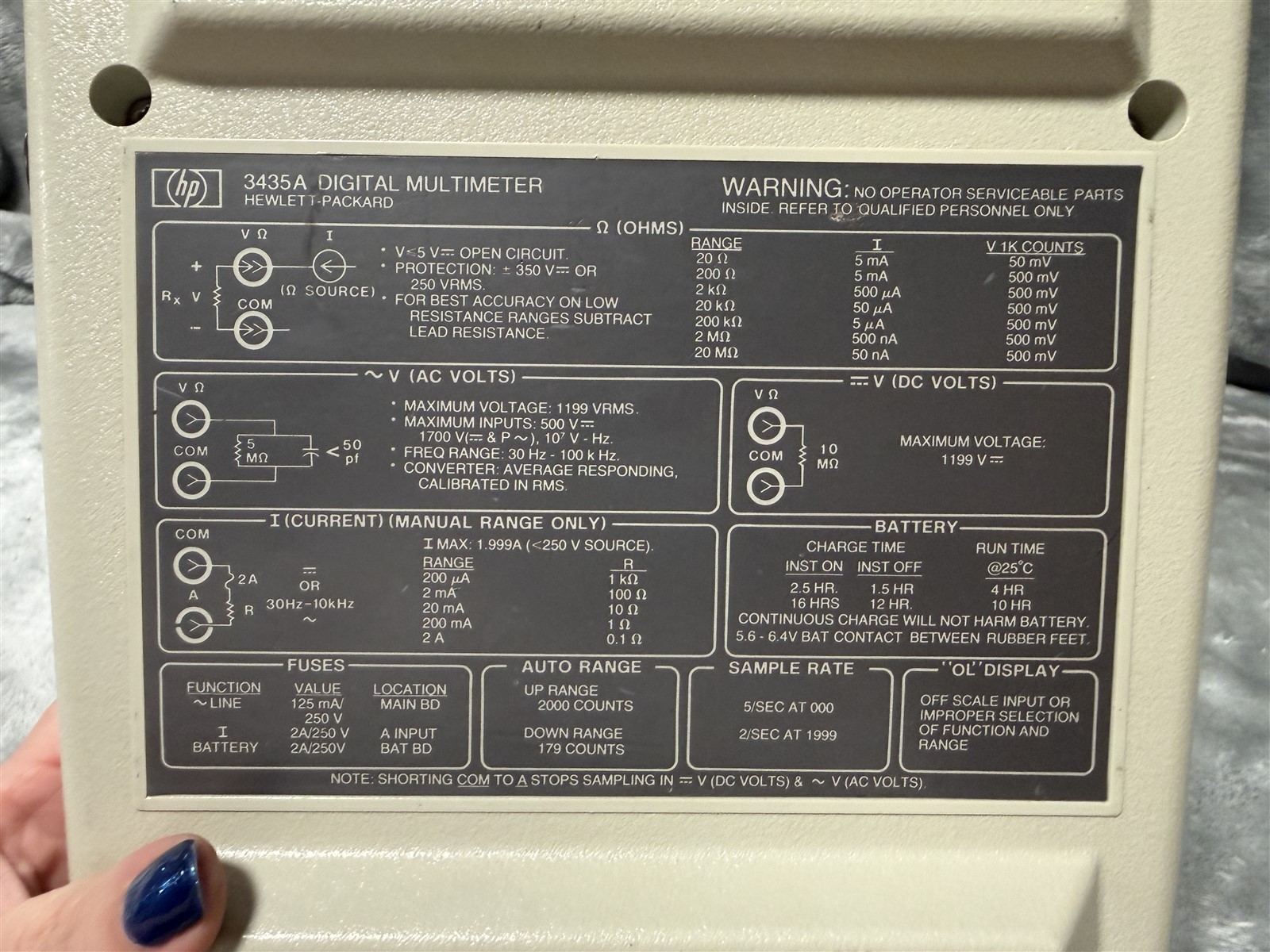 HP 3435A DIGITAL MULTIMETER - HEWLETT PACKARD - "AS-IS UNTESTED"