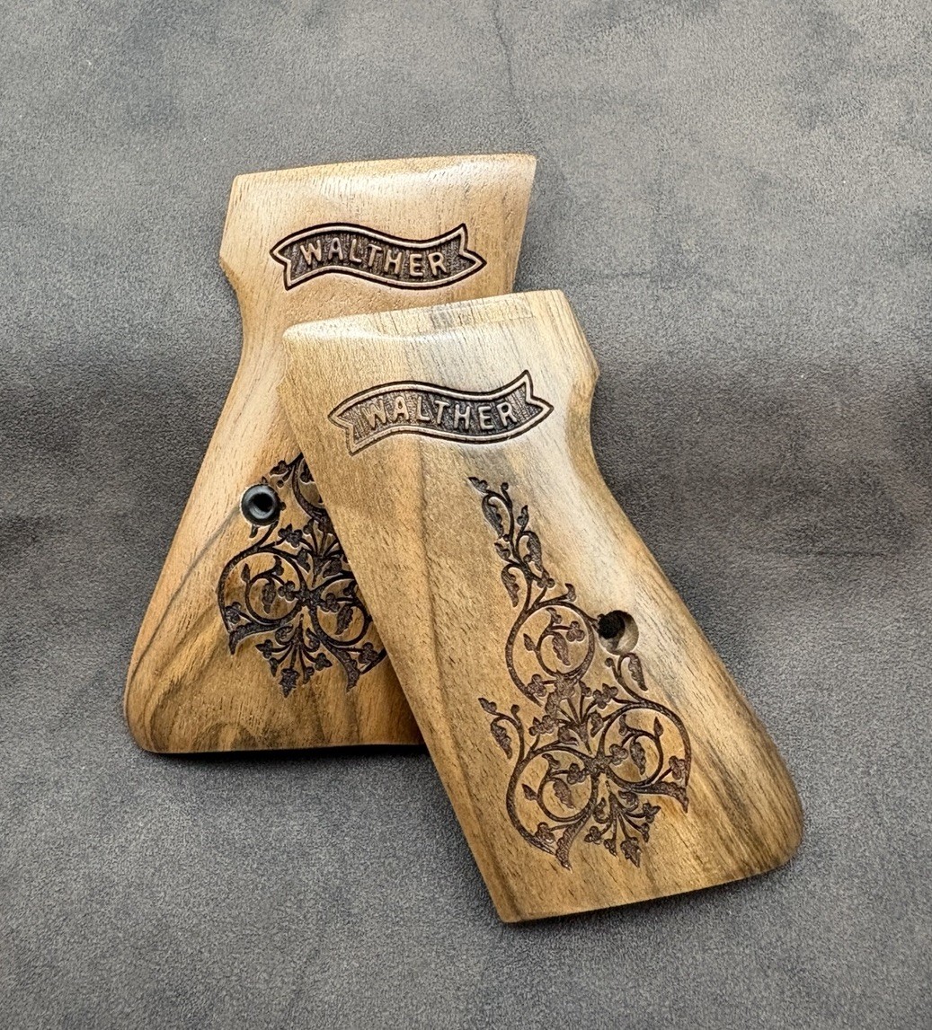 Walther PPK/S 22 LR Walnut Wood Grips. Fits Arkansas Models. Fancy Floral