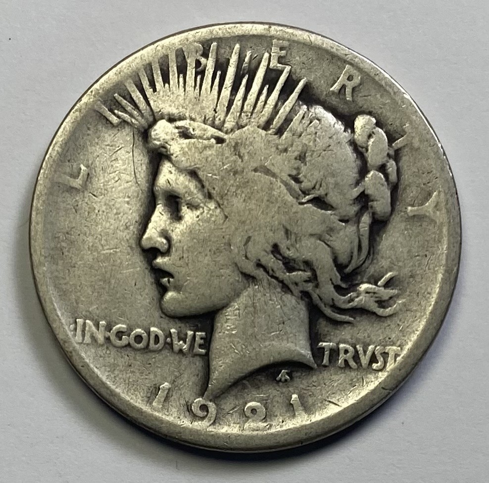 1921 High Relief Peace Silver Dollar. Good+. INV#7247