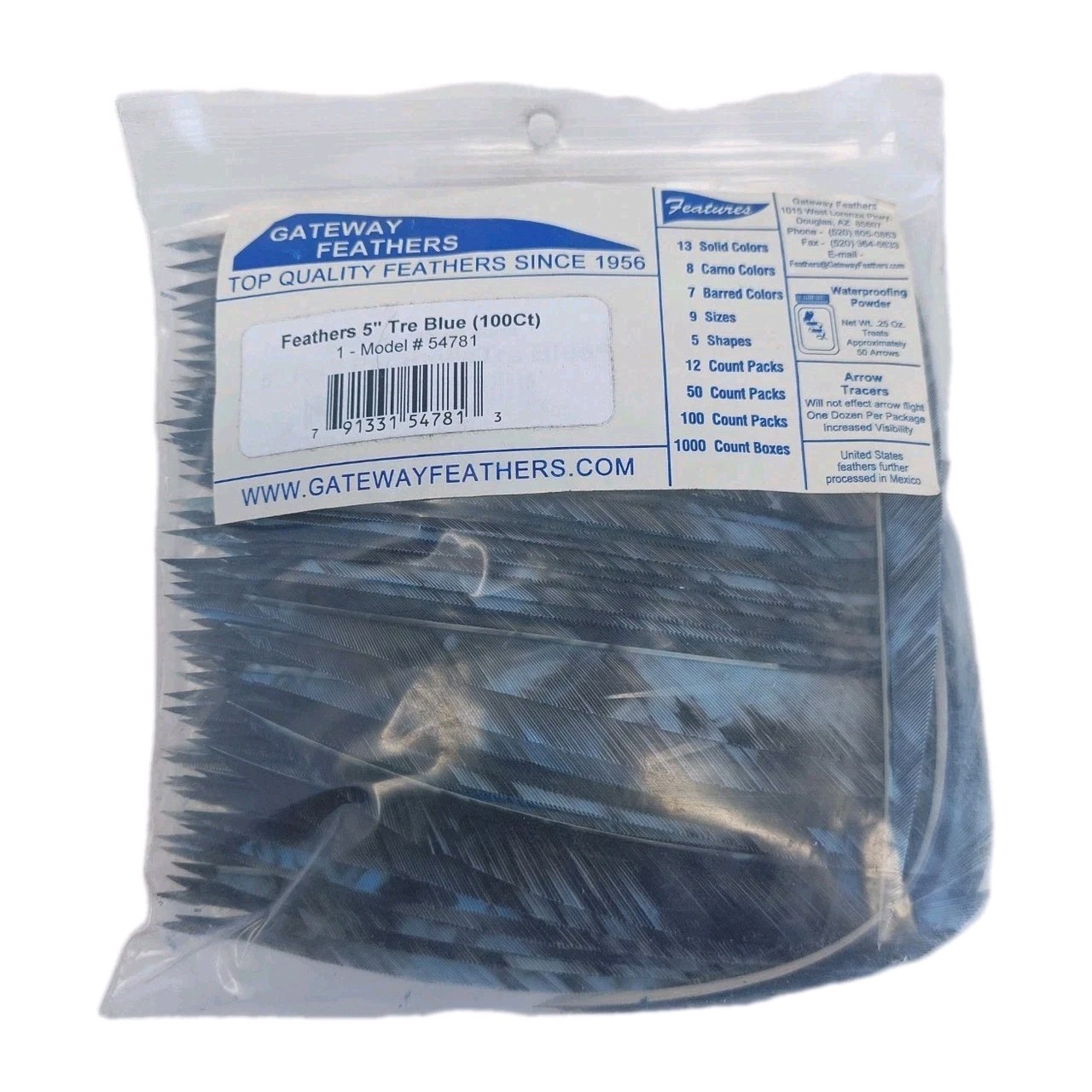 100 Pack Gateway Feathers 5" Right Wing: Parabolic Camo Tre Blue 54781