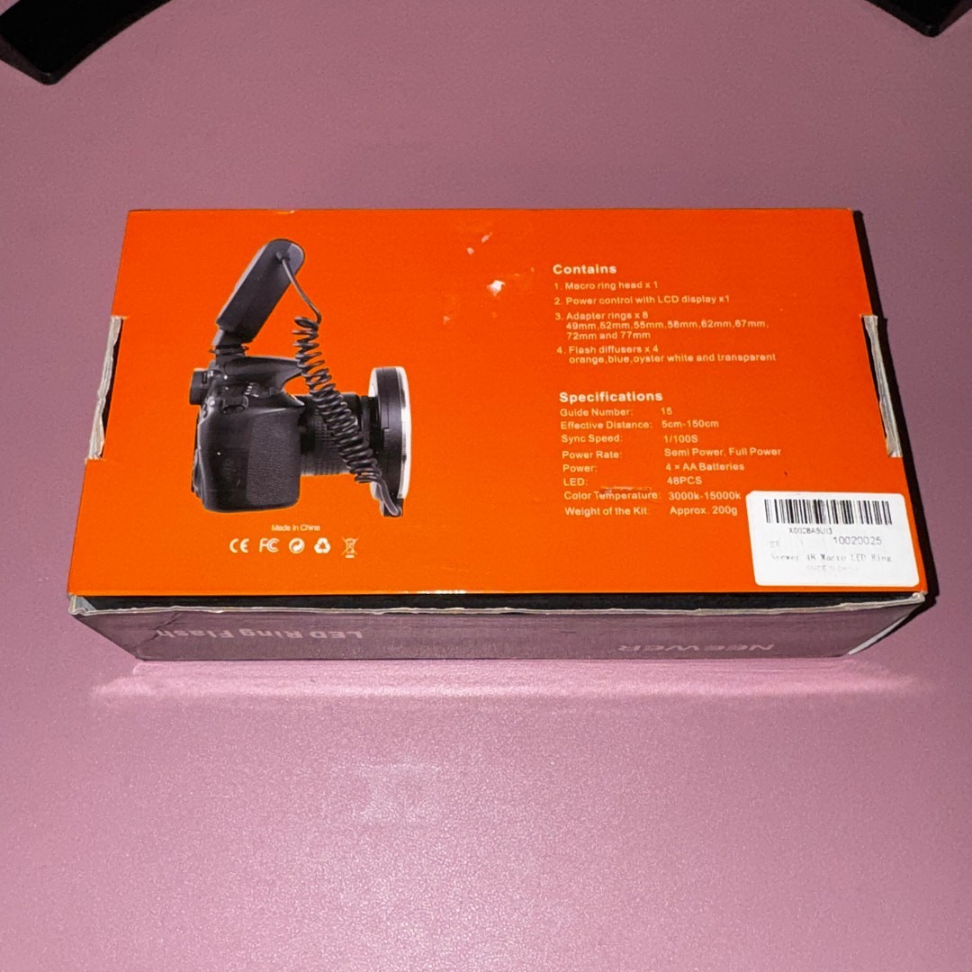 Neewer RF-550 Macro LED Ring Flash w/ LCD Display Screen Adapter Rings