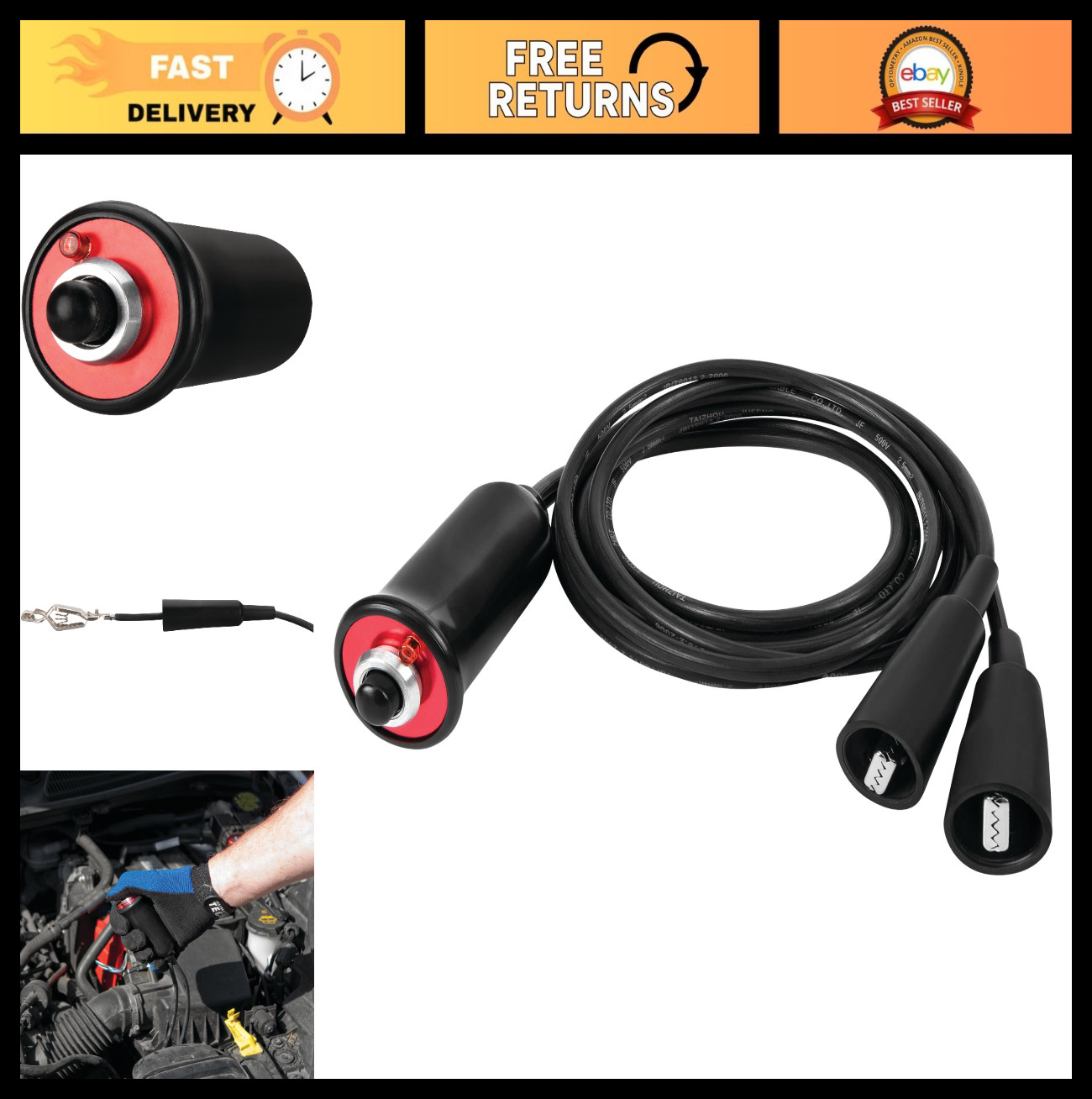 Heavy Duty Remote Starter for Car & Truck Engines, Push-Button Switch, 5ft Leads