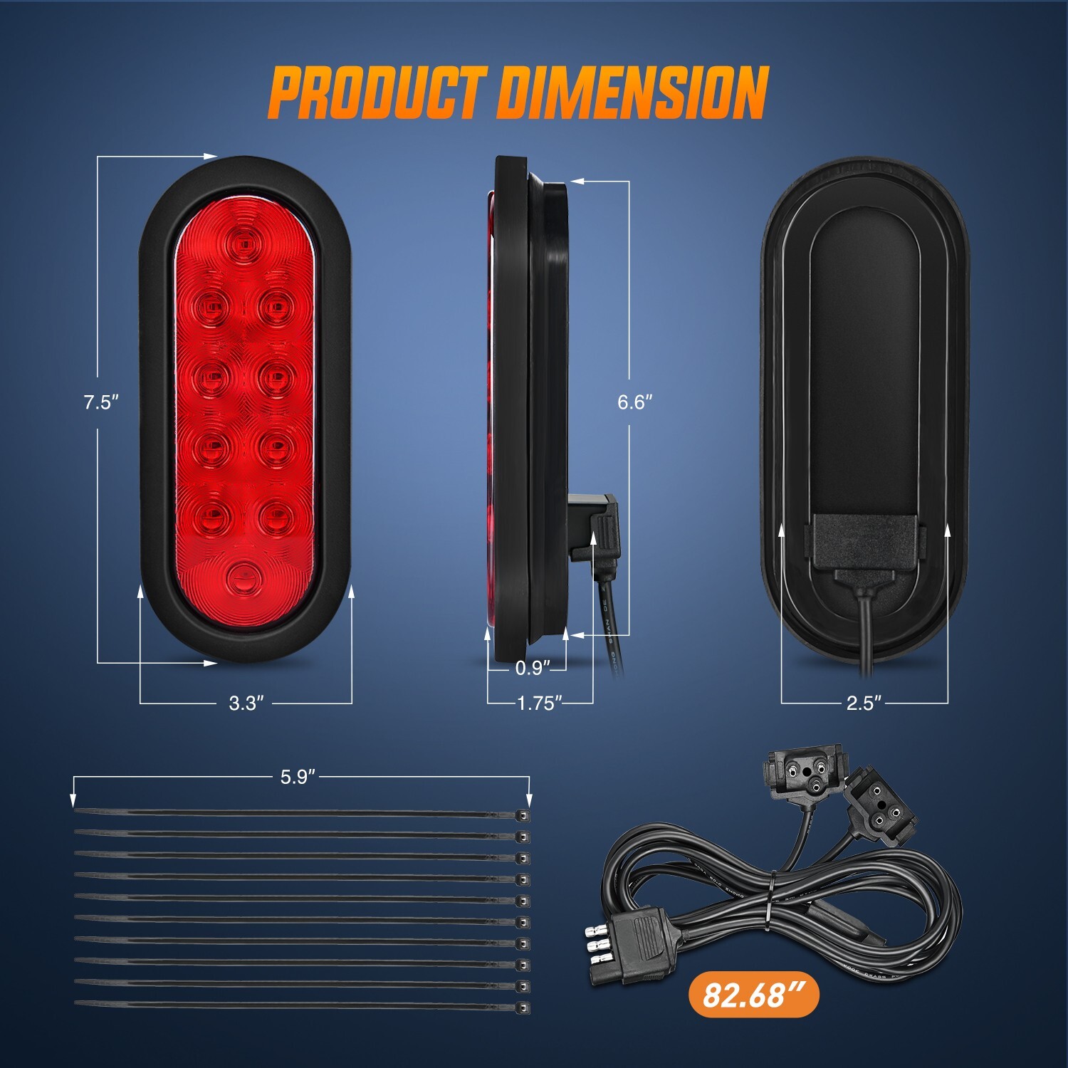 Nilight Hitch Cargo Carrier Oval Light Kit 2PCS 6Inch Red Lights