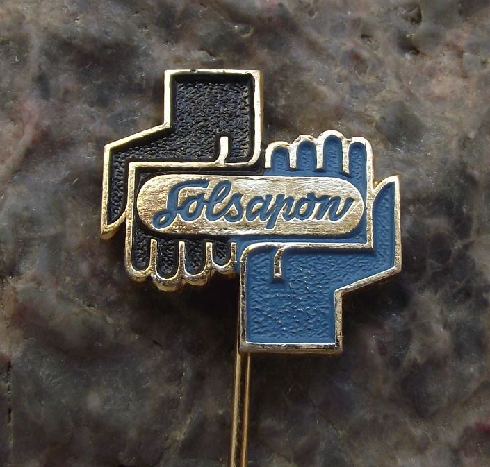 Antique Solsapon Grease Oil Remover Gel Chemical Company Hands Logo Pin Badge