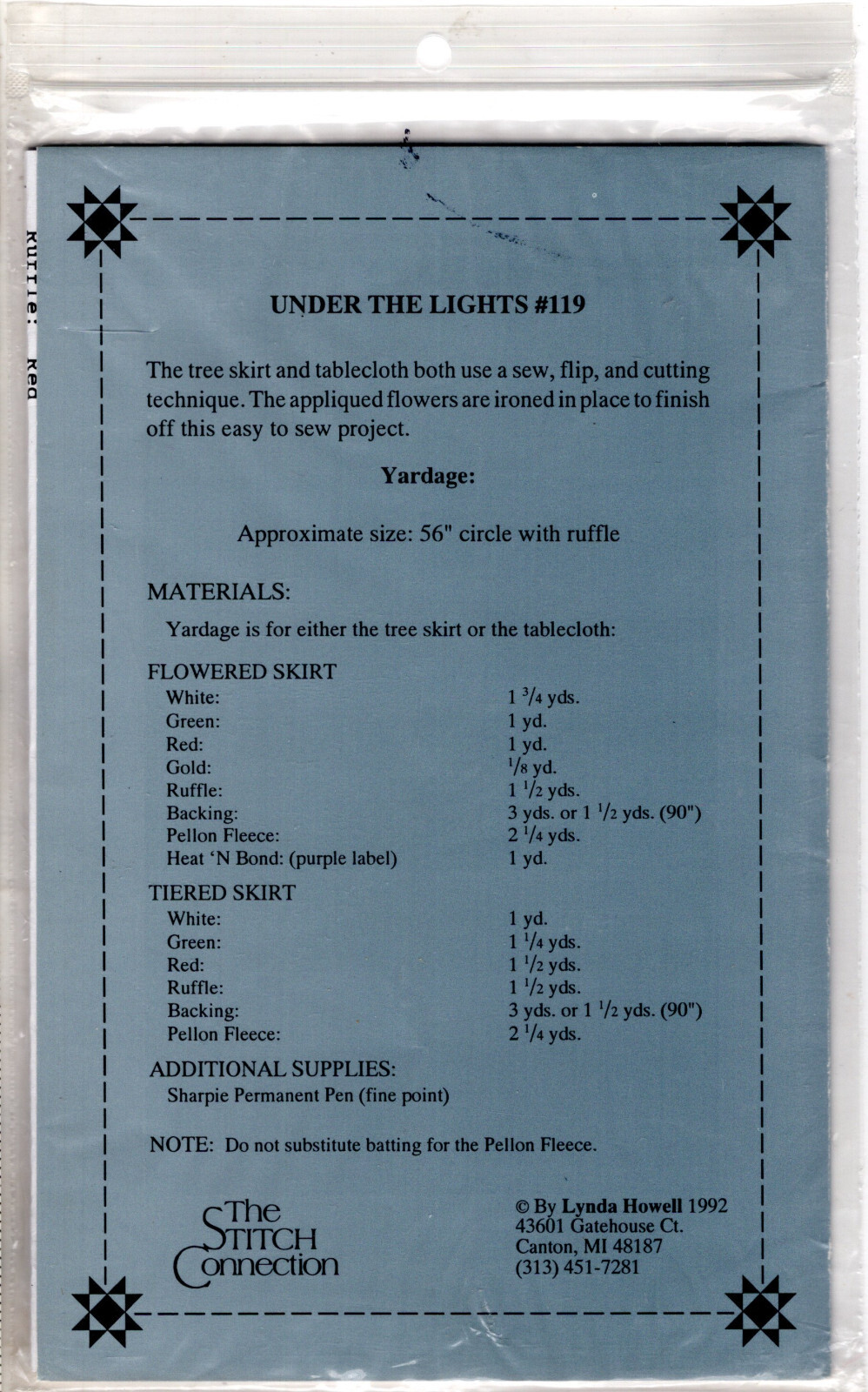 "Under The Lights" ©1992 The Stitch Connection Quilt Piecing Pattern 119 Tree Sk