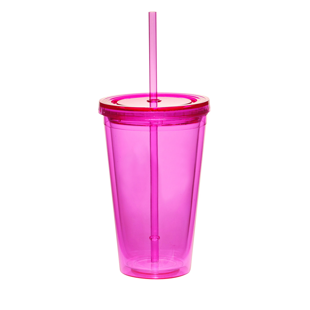 16oz Double Wall Acrylic Tumbler Pool Beach Cup Mug with Straw