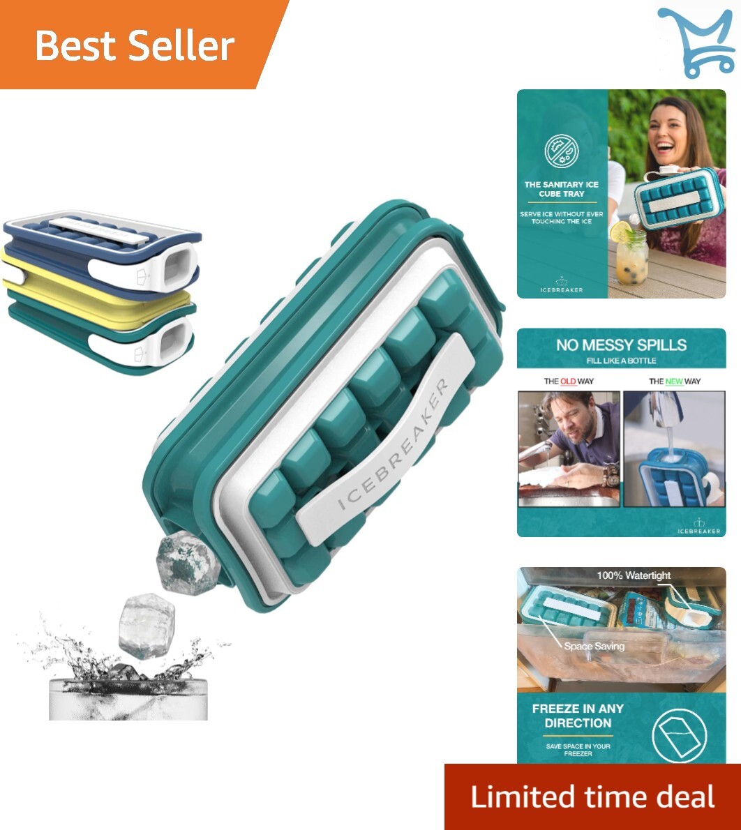 4 in 1 Silicone Ice Tray with Lid Dispenser Maker Bin Ice Pack Freezer