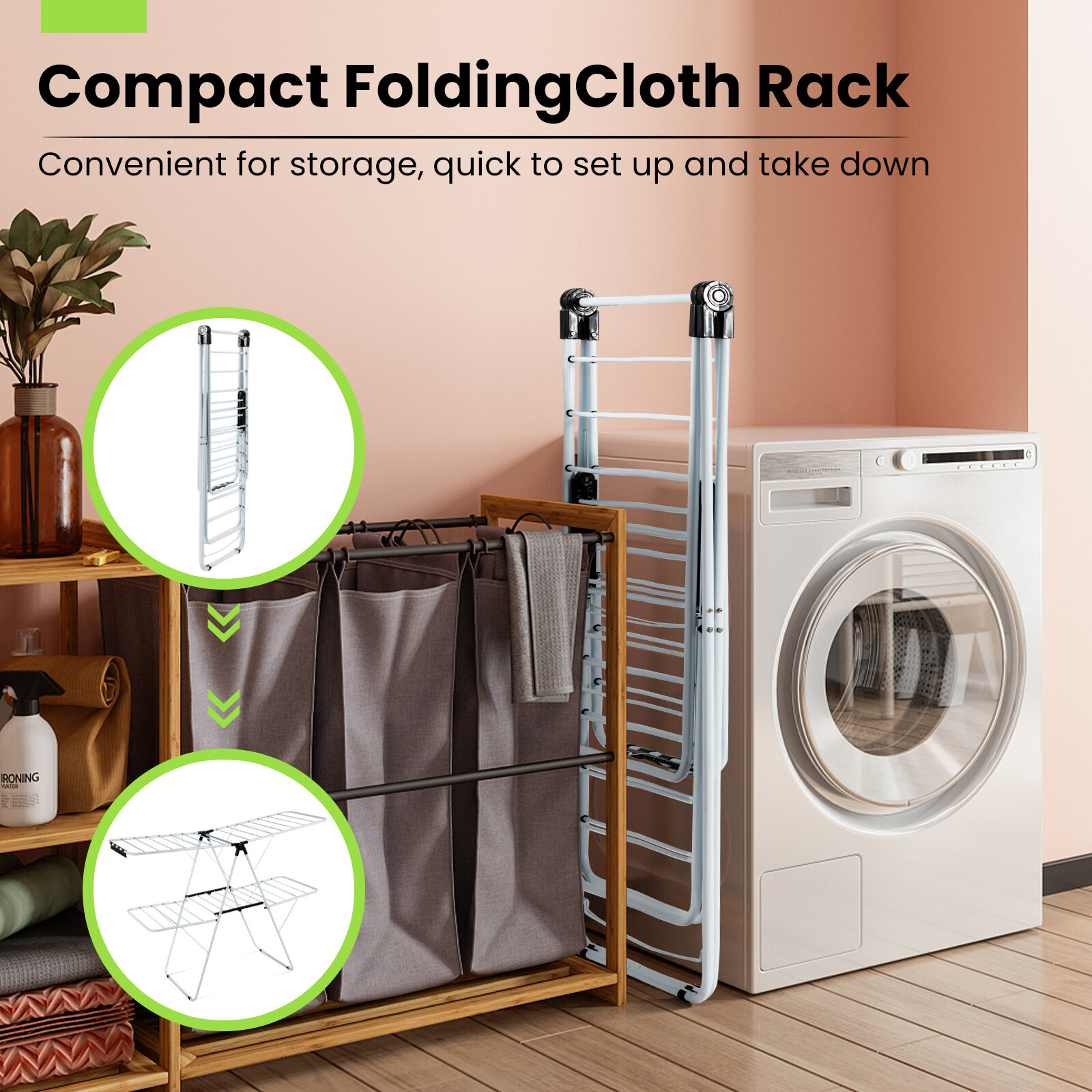 2-Tier Foldable Clothes Drying Rack 2-Level Garment Hanger w/Adjustable Gullwing
