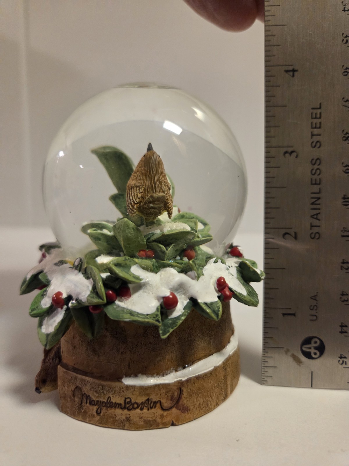 Hallmark Nature's Sketchbook Snow Globe Bird Motif Holly Snow Marjolein Bastin