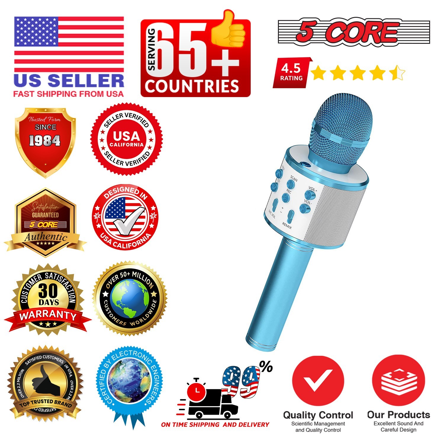 5 Core Microphone Wireless Karaoke Mic with Speaker Portable Bluetooth Microfono