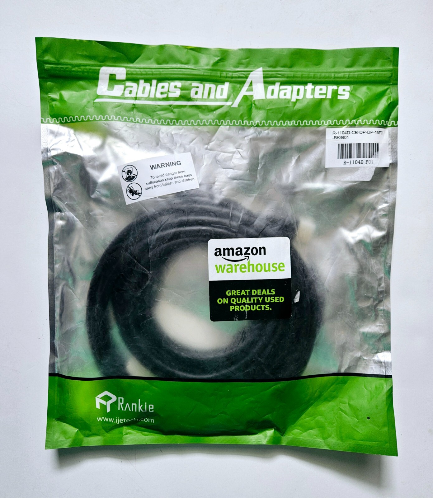 Rankie DisplayPort Male to DisplayPort Male Cable 4K Resolution 15 Feet BLACK