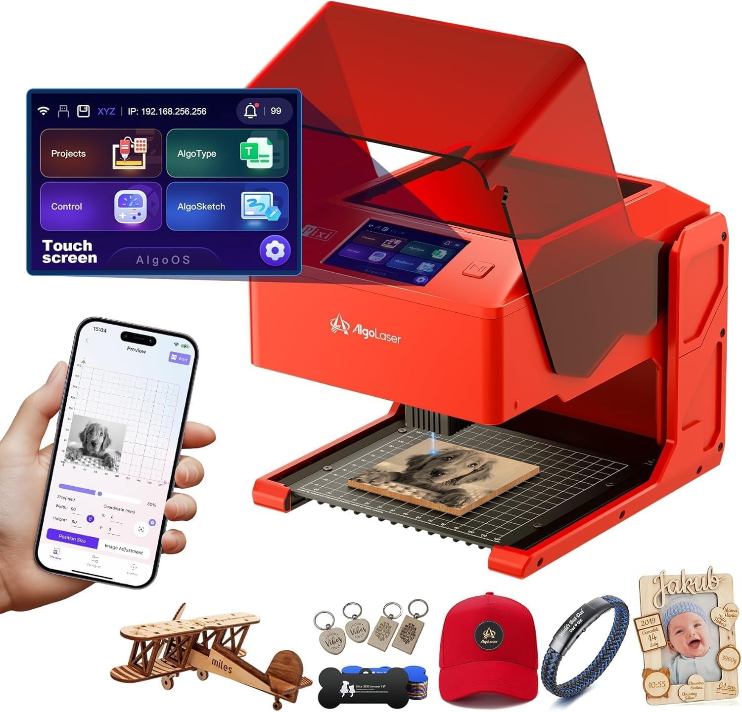 AlgoLaser 5W Laser Engraver Machine: Portable & Smart with 3.5" Touch Screen,...