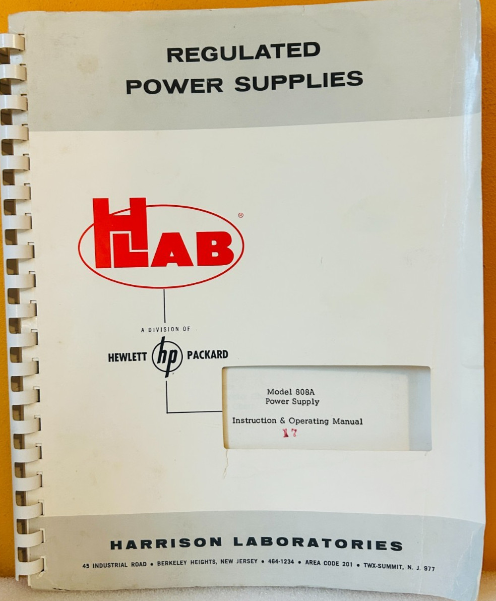 Harrison Labs HP Model 808A Power Supply Instruction & Operating Manual.