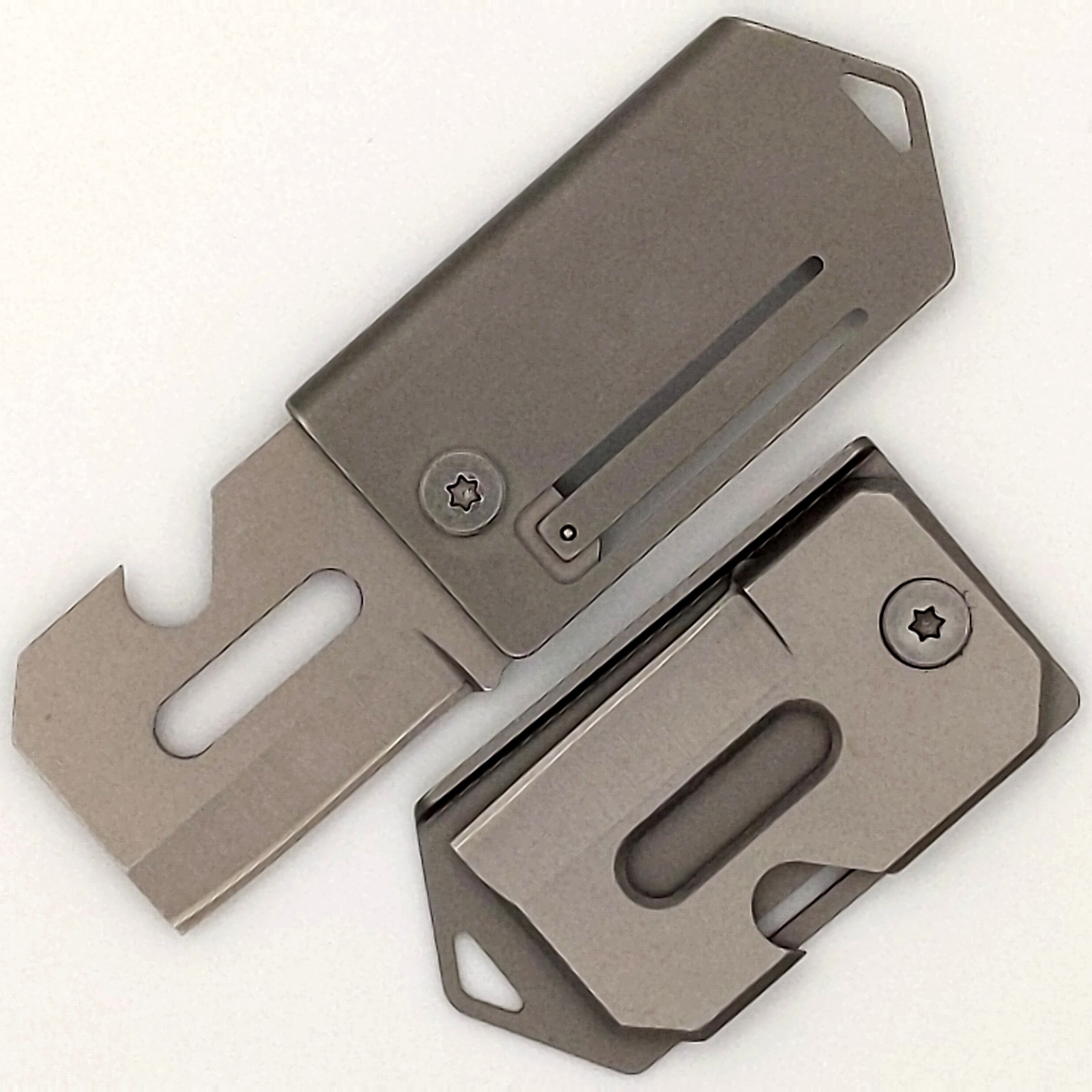 Dog Tag Pocket Knife Folding 2.2in Grey Mini Knife Box Cutter Tool Bottle Opener