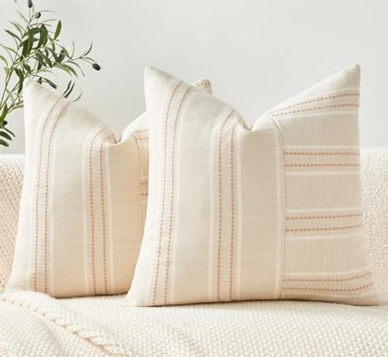 Throw Pillow Covers Set of 2 18x18 Inch Striped 18" x 18" (Pack of 2) Khaki