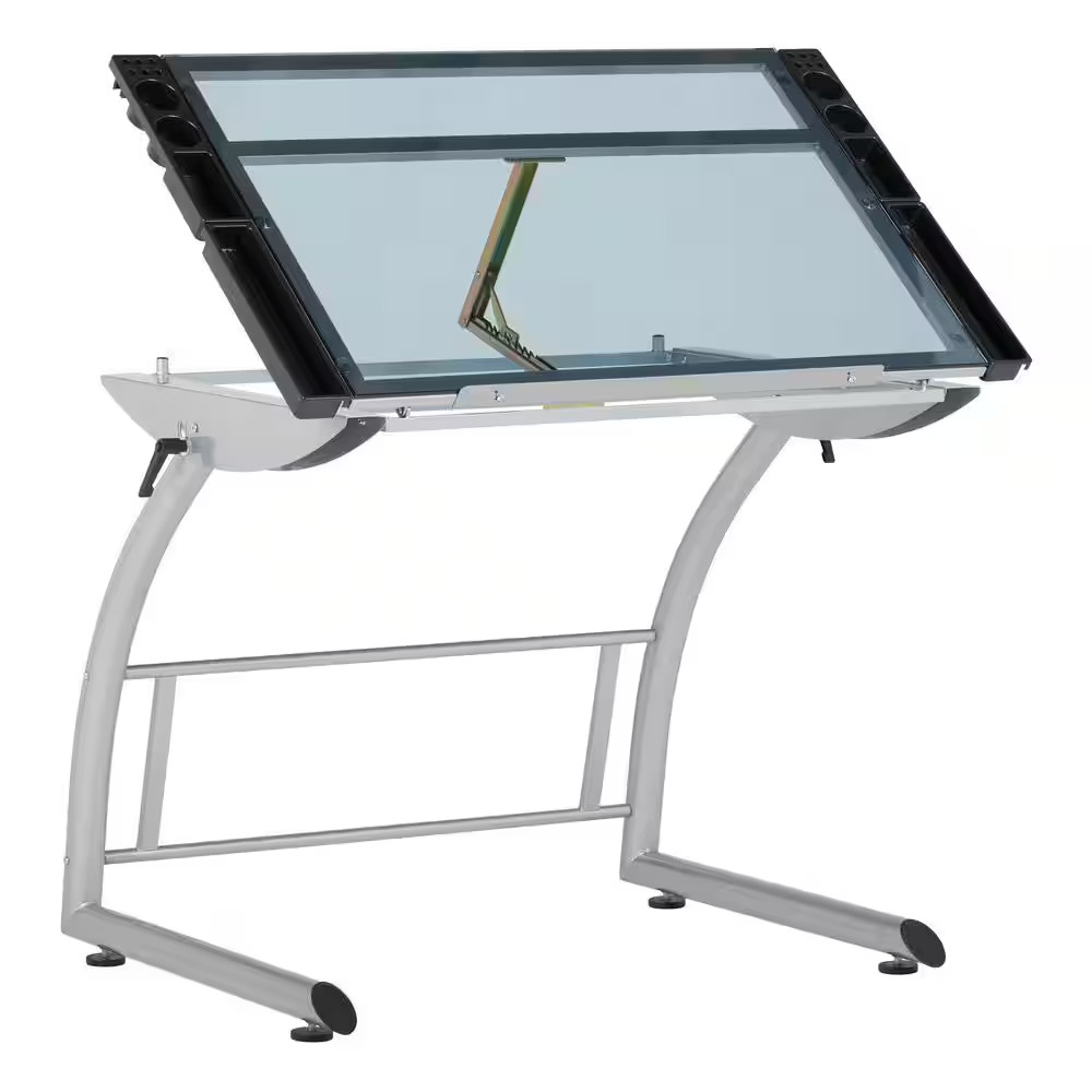 Triflex 35.25 In. W Metal and Glass Craft, Drawing, Drafting Table with Adj. Hei