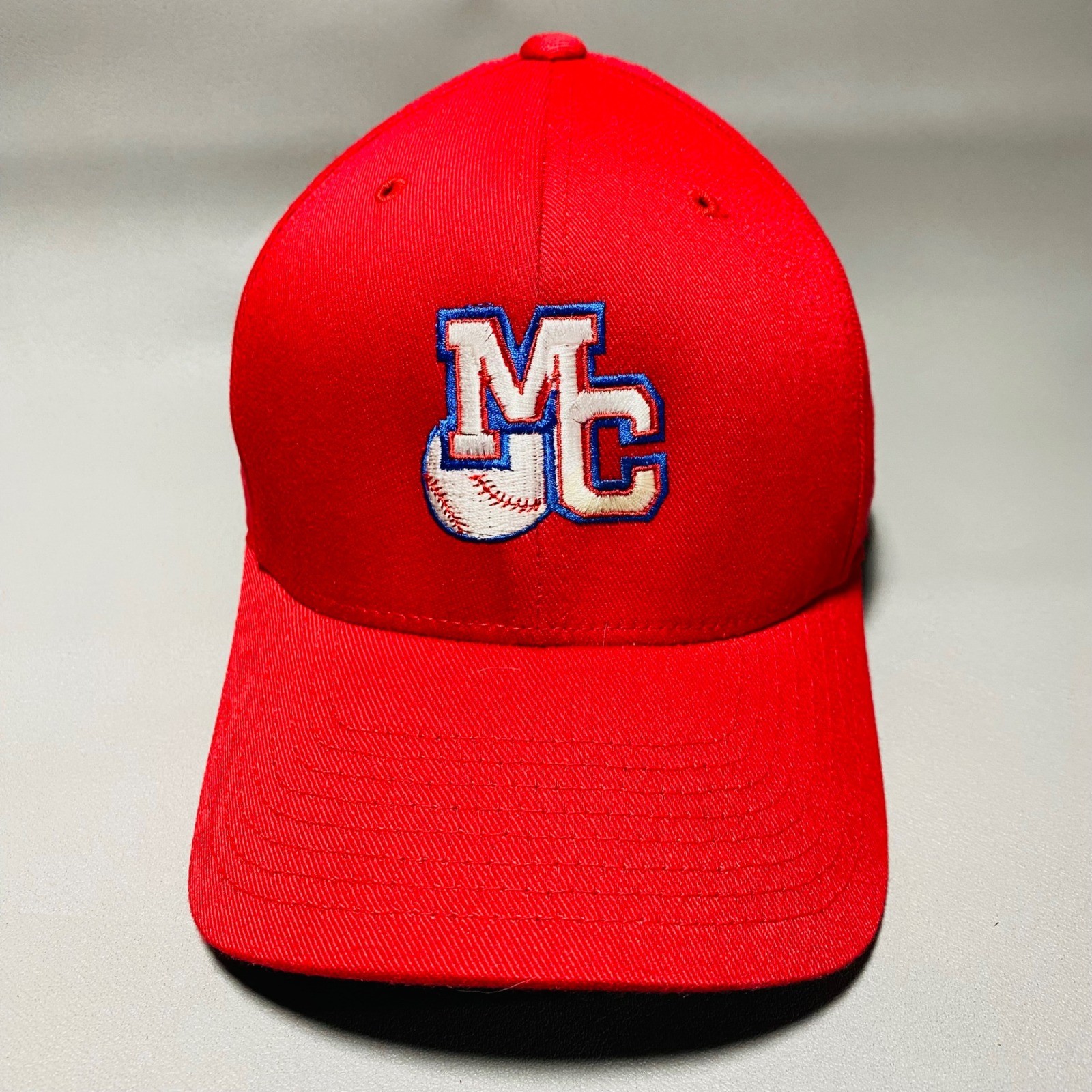 Flexfit MC Baseball Cap Red Fitted Size S M Baseball Stitch Logo Adjustable Hat
