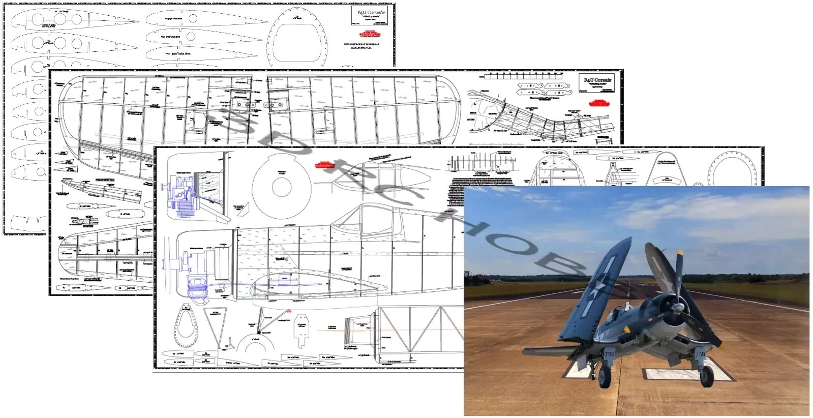 Folding Wing F4U-1 Corsair 62" RC Airplane Laser Cut Balsa Ply Short Kit + Plans