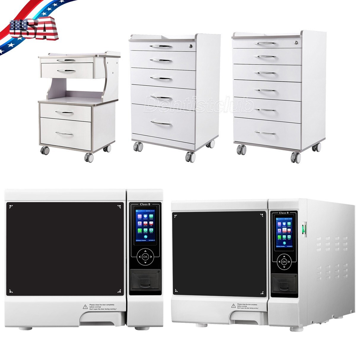 17L/22L Dental Autoclave Steam Sterilizer Class B w/Printer/Rolling Trolley Cart
