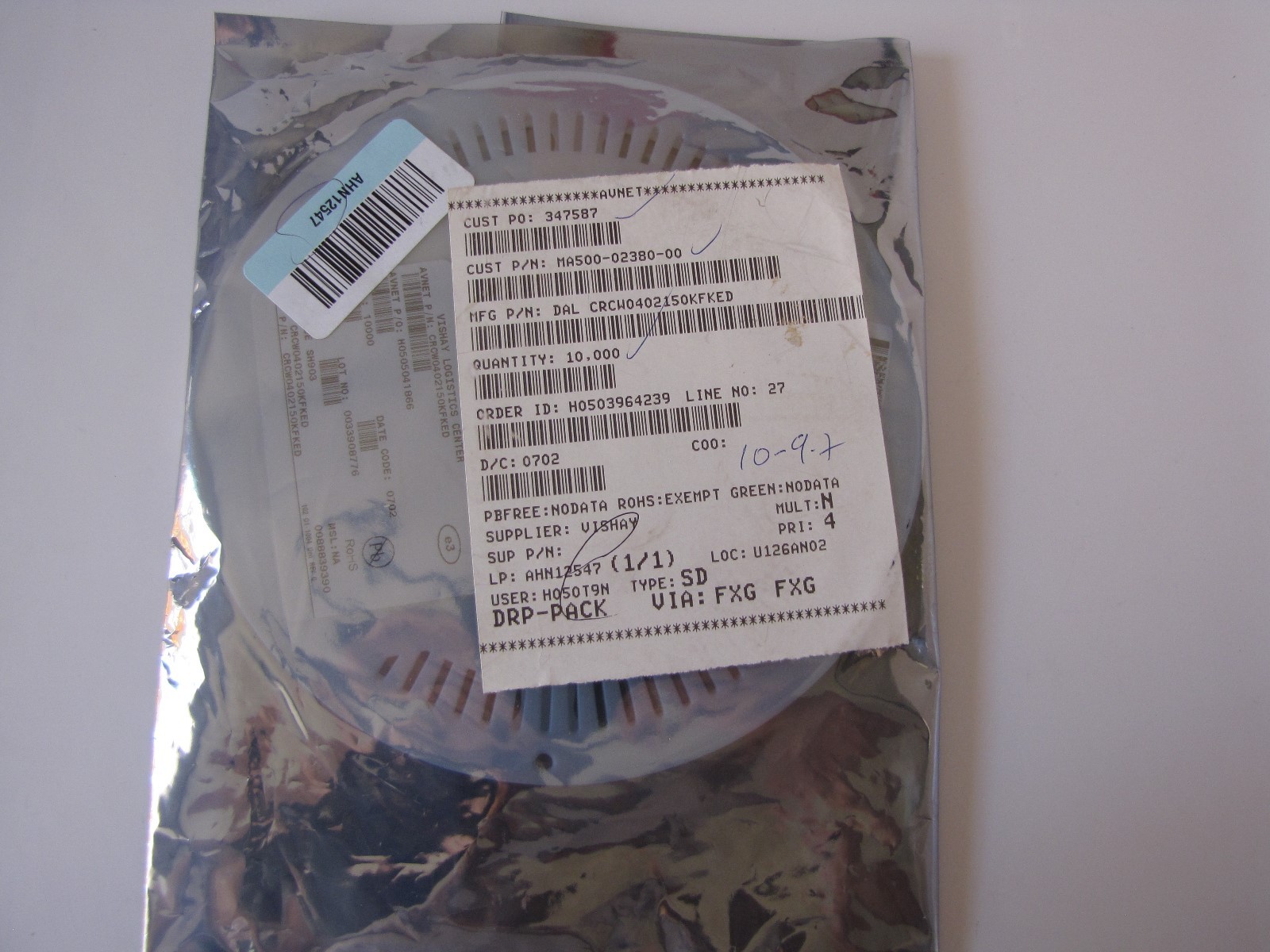 10,000pcs CRCW0402150KFKED Thick Film Resistors SMD 1/16watt 150Kohms 1% Vishay