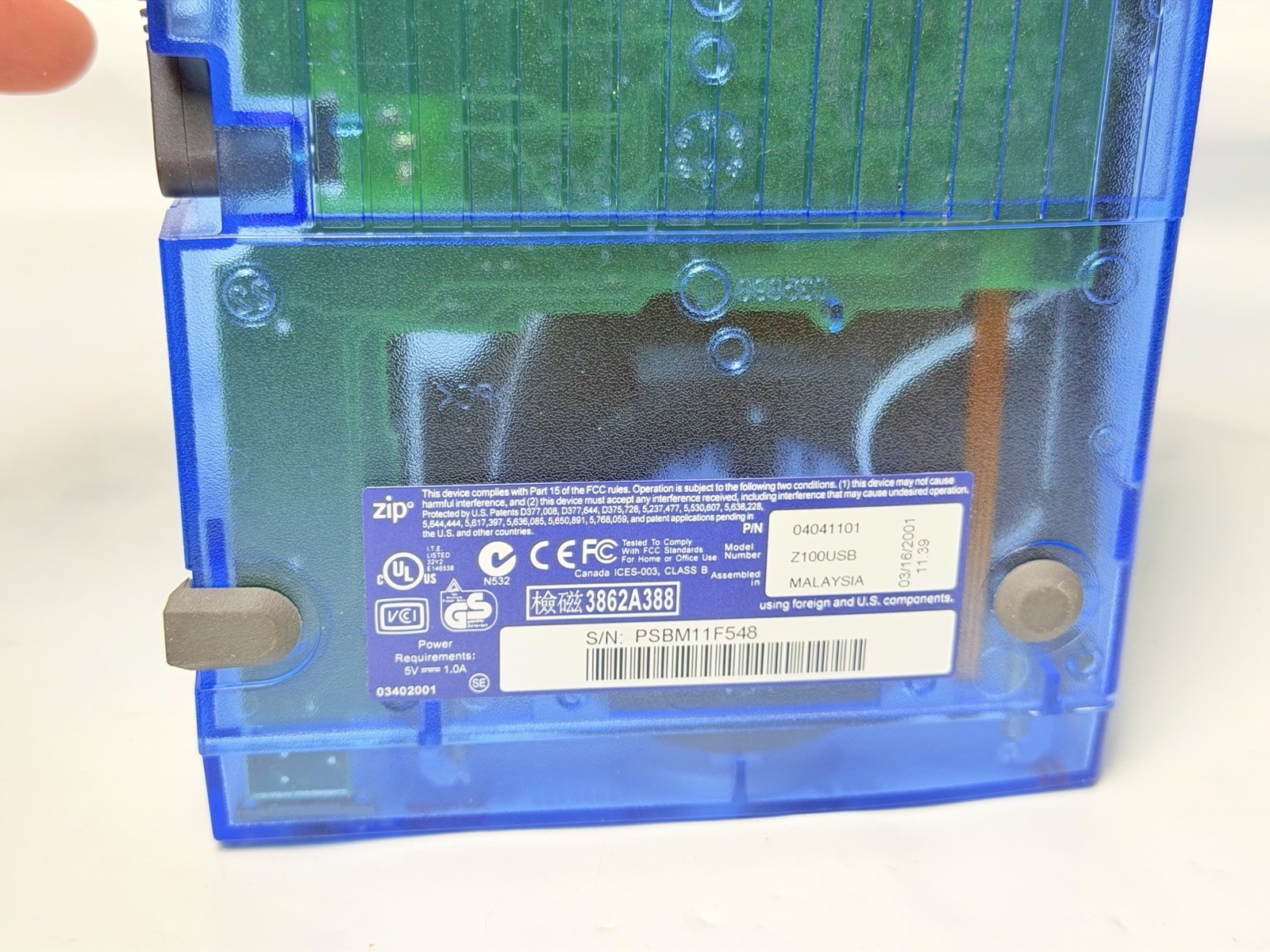 Iomega Zip 100 Blue Translucent USB-Powered External Drive Z100USB