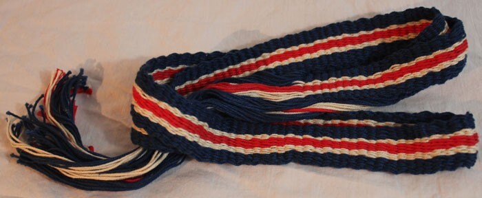 #43 Powder Horn inkle strap Navy, Gray and Red 1" x 42"  stripe