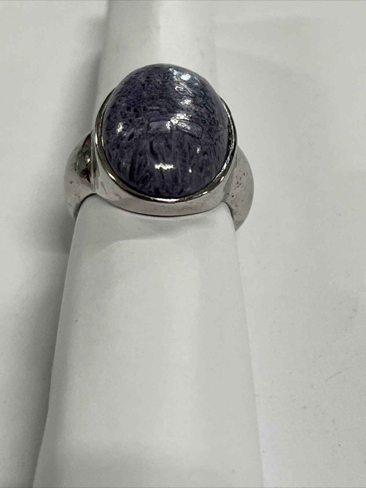 Large Purple Stone Ring Hand-Crafted Sterling Silver Size 8