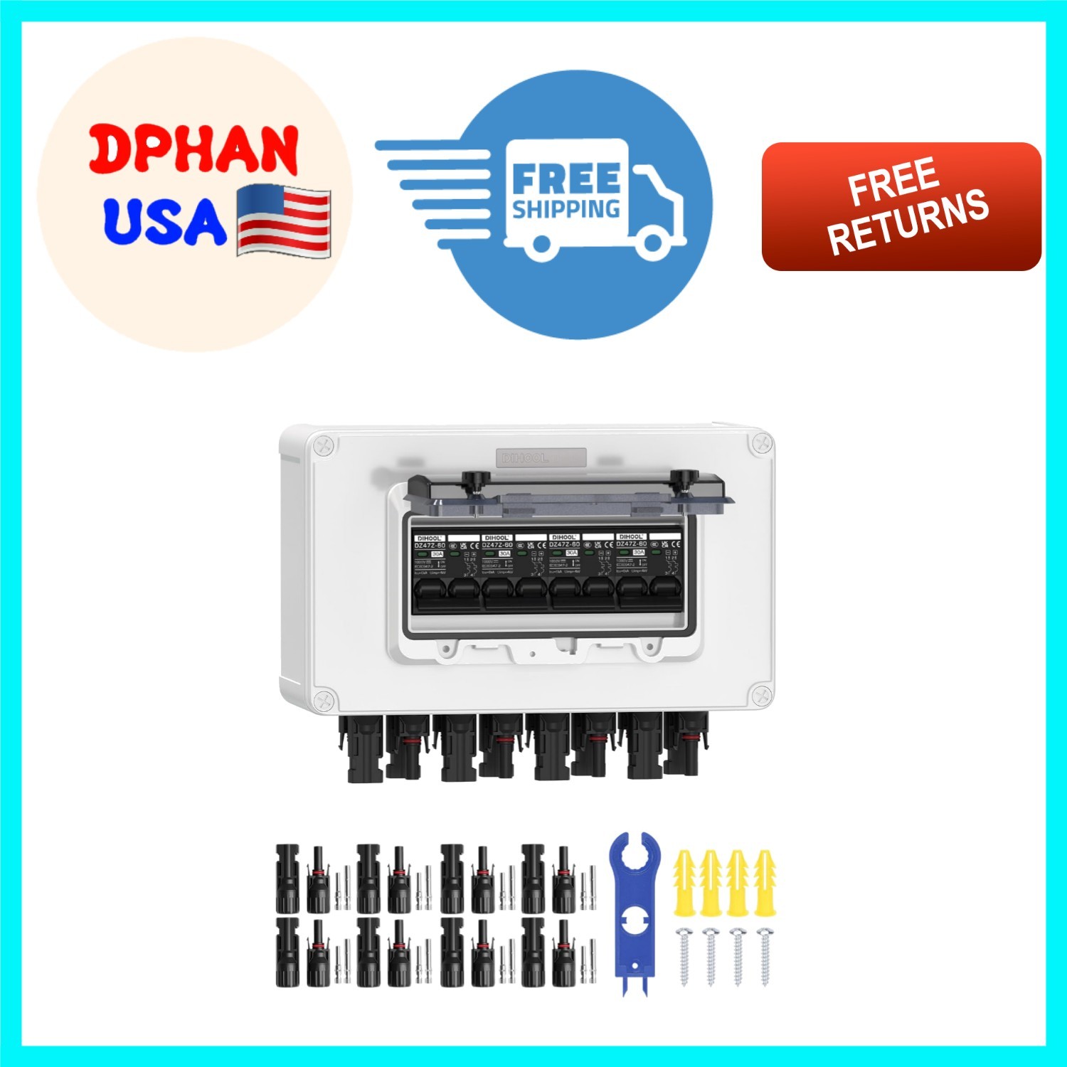 30 Amp Solar Panel Disconnect Switch - 4 String Waterproof Circuit Breaker Box